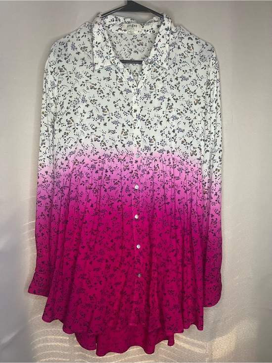 Umgee Tops - Umgee Cream Floral Button-Up Blouse with Purple and Yellow Accents